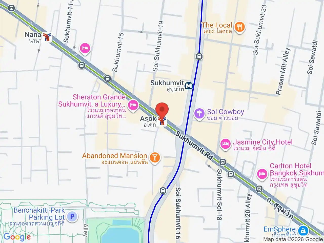 Map showing the location of Asok station